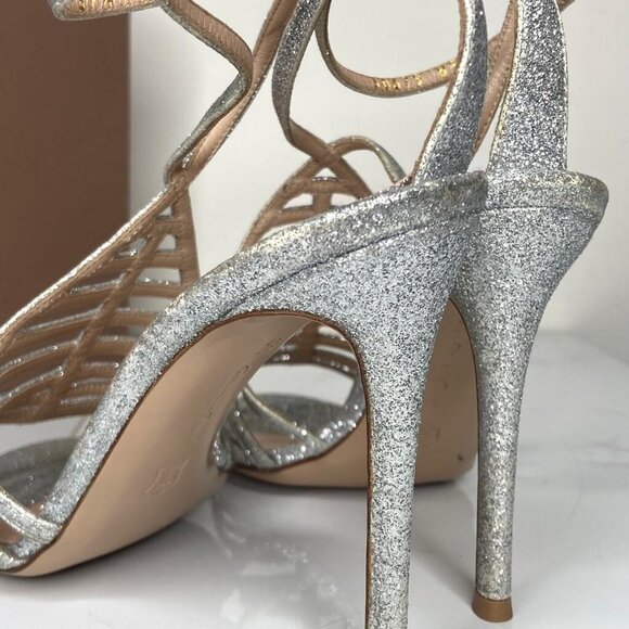 Gianvito Rossi VEGA Bright Silver Glitter Caged High Heel Sandals 100mm - Picture 10 of 13